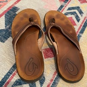 Olukai brown leather flip flops